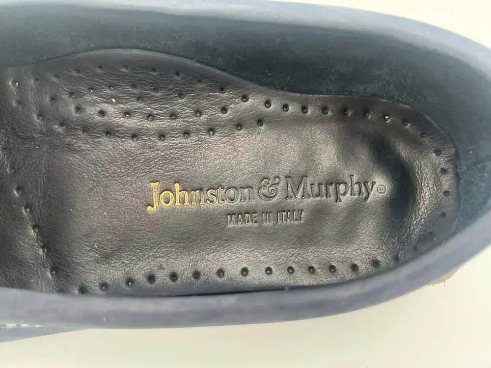 Johnston & Murphy Fringe Loafer, Navy and Beige Suede, Size 7.5 M made in Italy